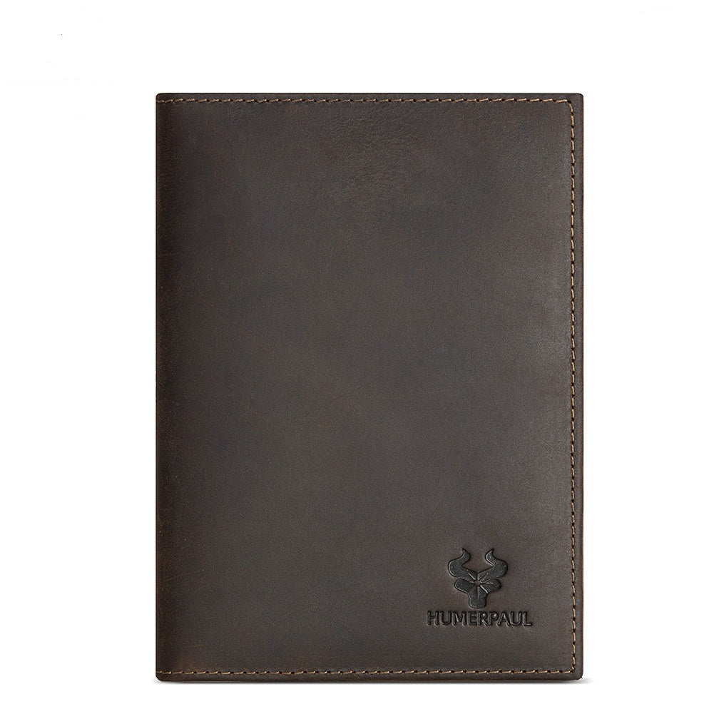 Vintage Full-Grain Leather RFID Passport Holder with AirTag Slot, Coin Pocket, and Card Holder