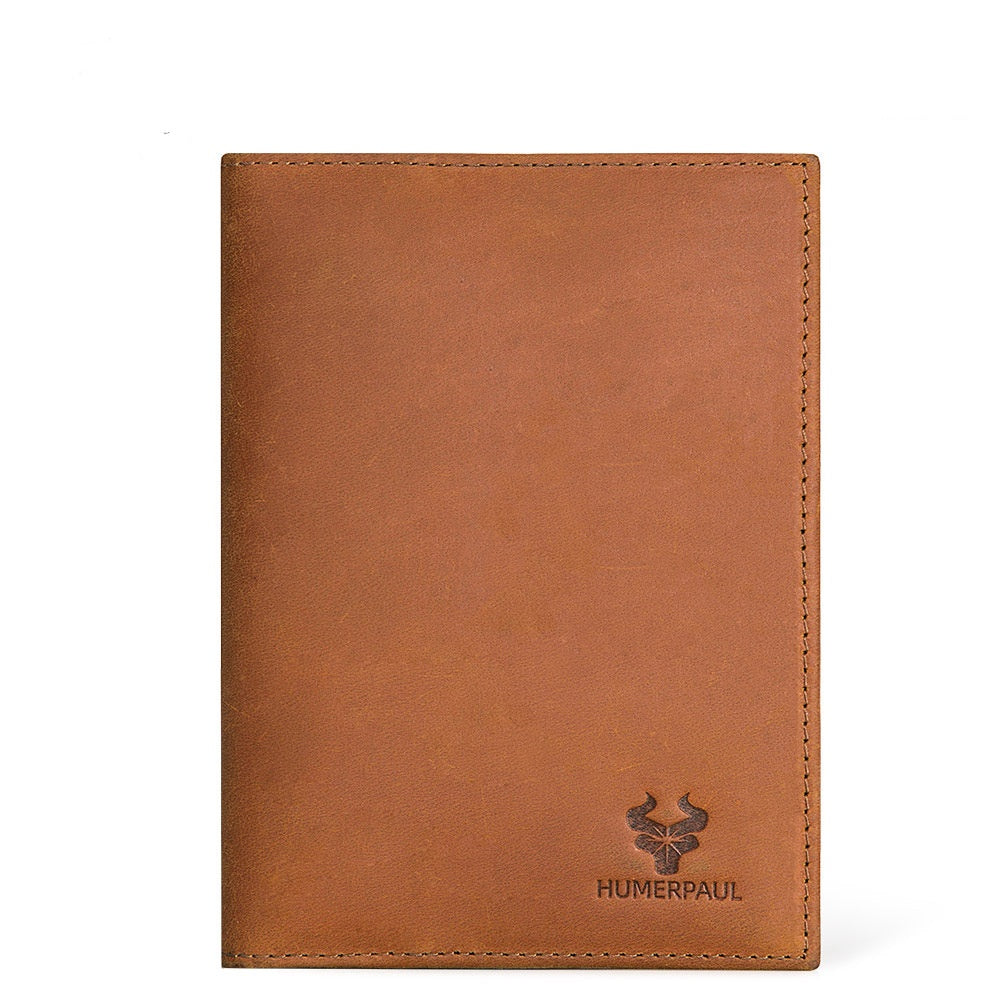 Vintage Full-Grain Leather RFID Passport Holder with AirTag Slot, Coin Pocket, and Card Holder