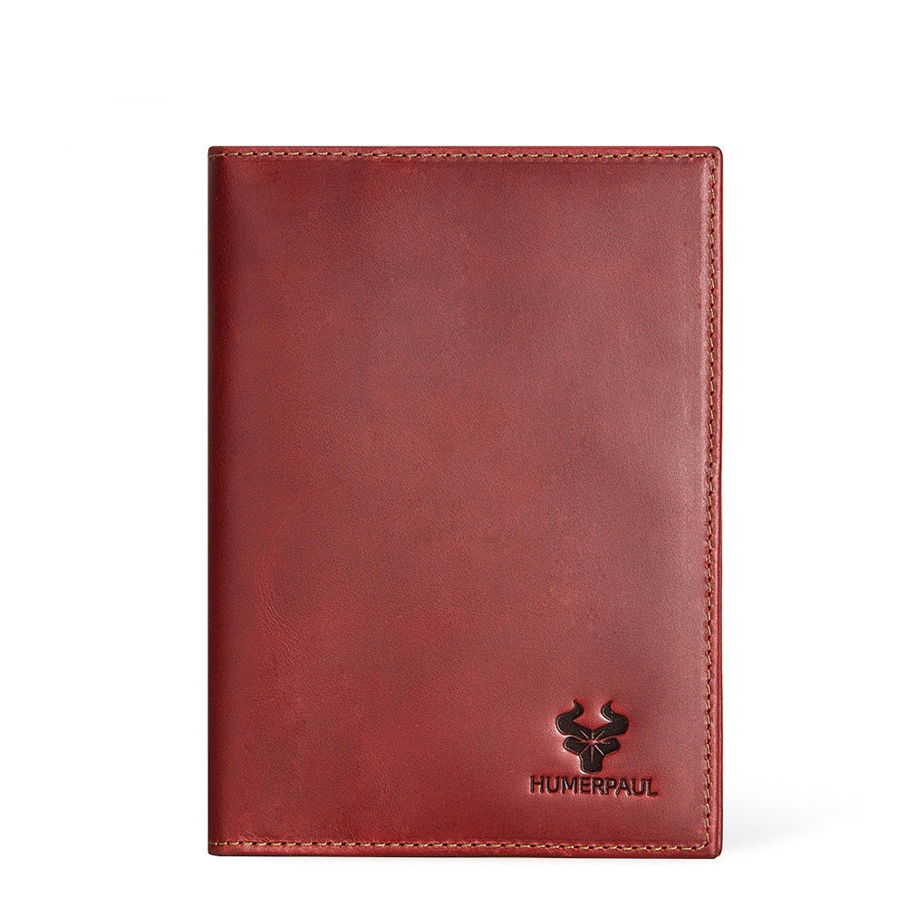 Vintage Full-Grain Leather RFID Passport Holder with AirTag Slot, Coin Pocket, and Card Holder