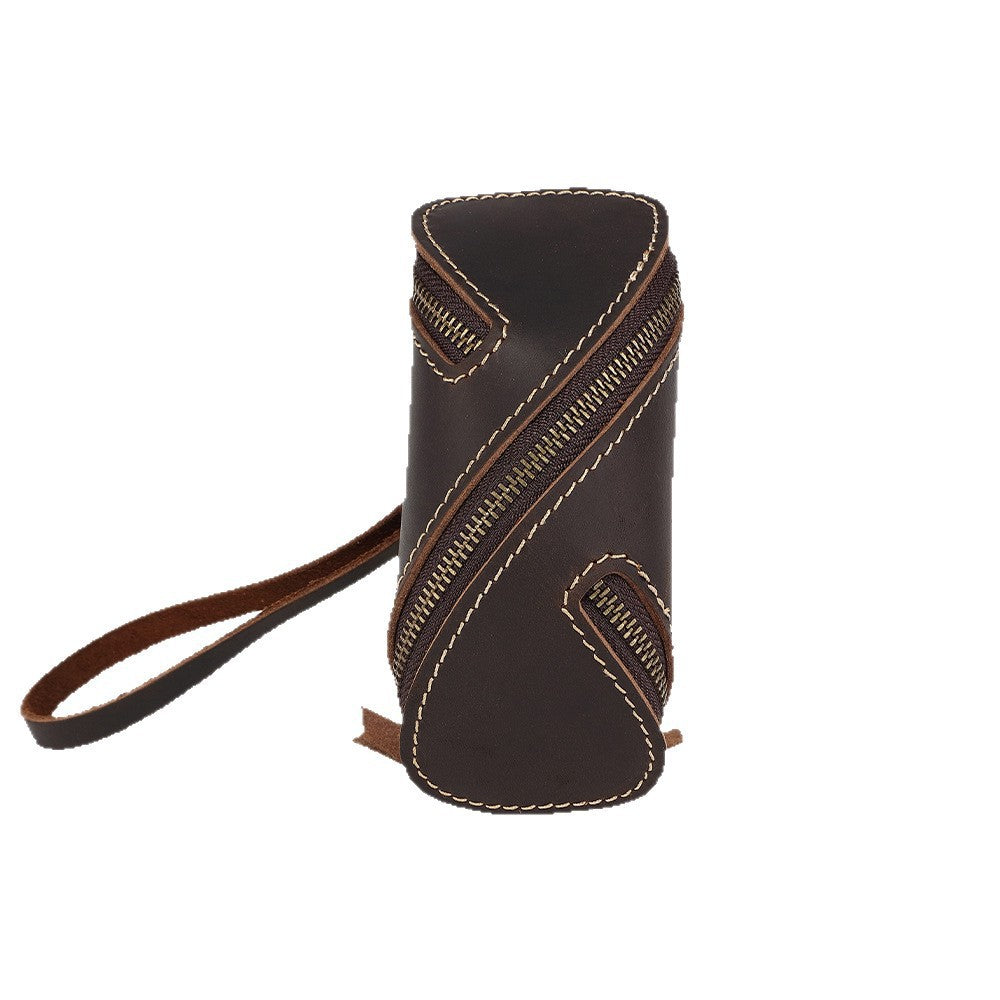 Vintage Genuine Leather Key Storage Case – Creative Zipper Key Holder Pouch for Car and Home Keys, Handmade Retro Wallet Bag