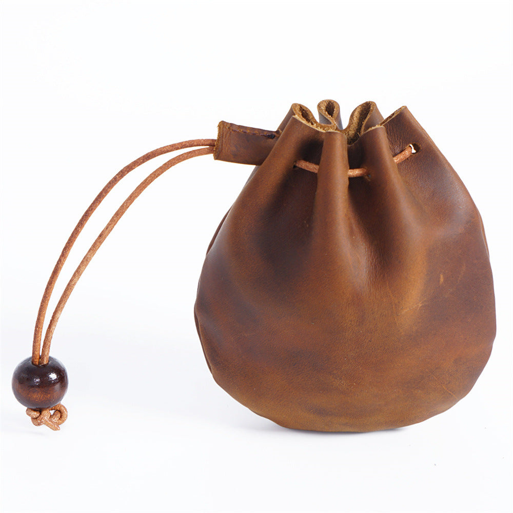 Vintage Genuine Leather Storage Pouch – Handmade Drawstring Coin Purse, Retro Small Wallet Bag for Coins, Keys and Everyday Essentials
