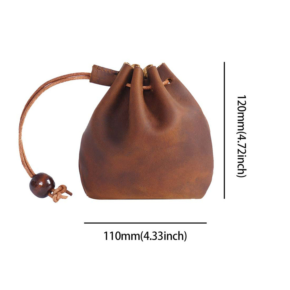Vintage Genuine Leather Storage Pouch – Handmade Drawstring Coin Purse, Retro Small Wallet Bag for Coins, Keys and Everyday Essentials