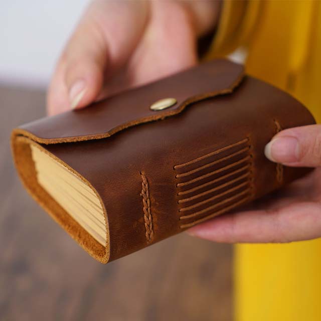 Vintage Handmade Full-Grain Leather Pocket Note Book – Mini Journal with Snap Closure