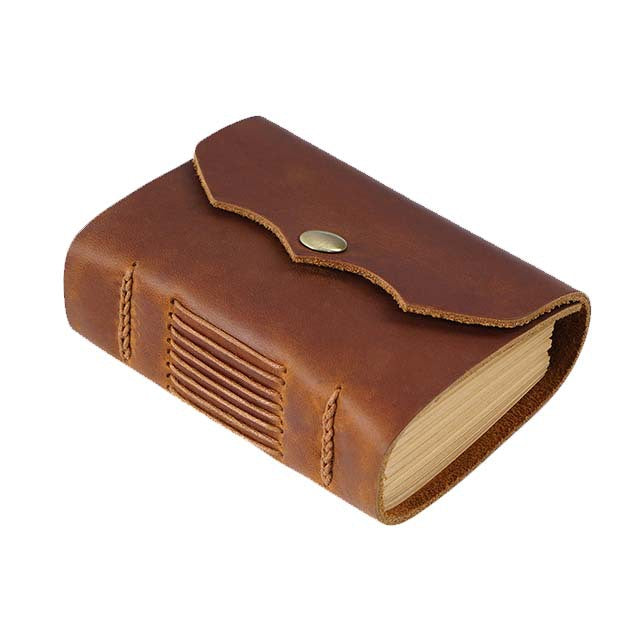 Vintage Handmade Full-Grain Leather Pocket Note Book – Mini Journal with Snap Closure