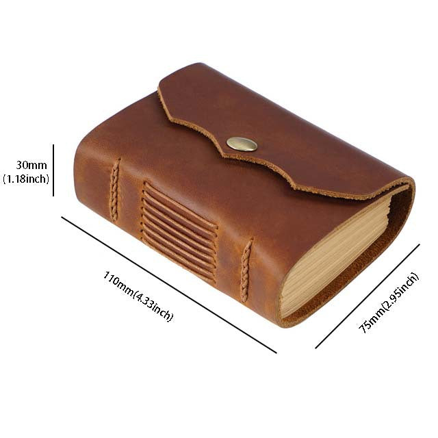 Vintage Handmade Full-Grain Leather Pocket Note Book – Mini Journal with Snap Closure