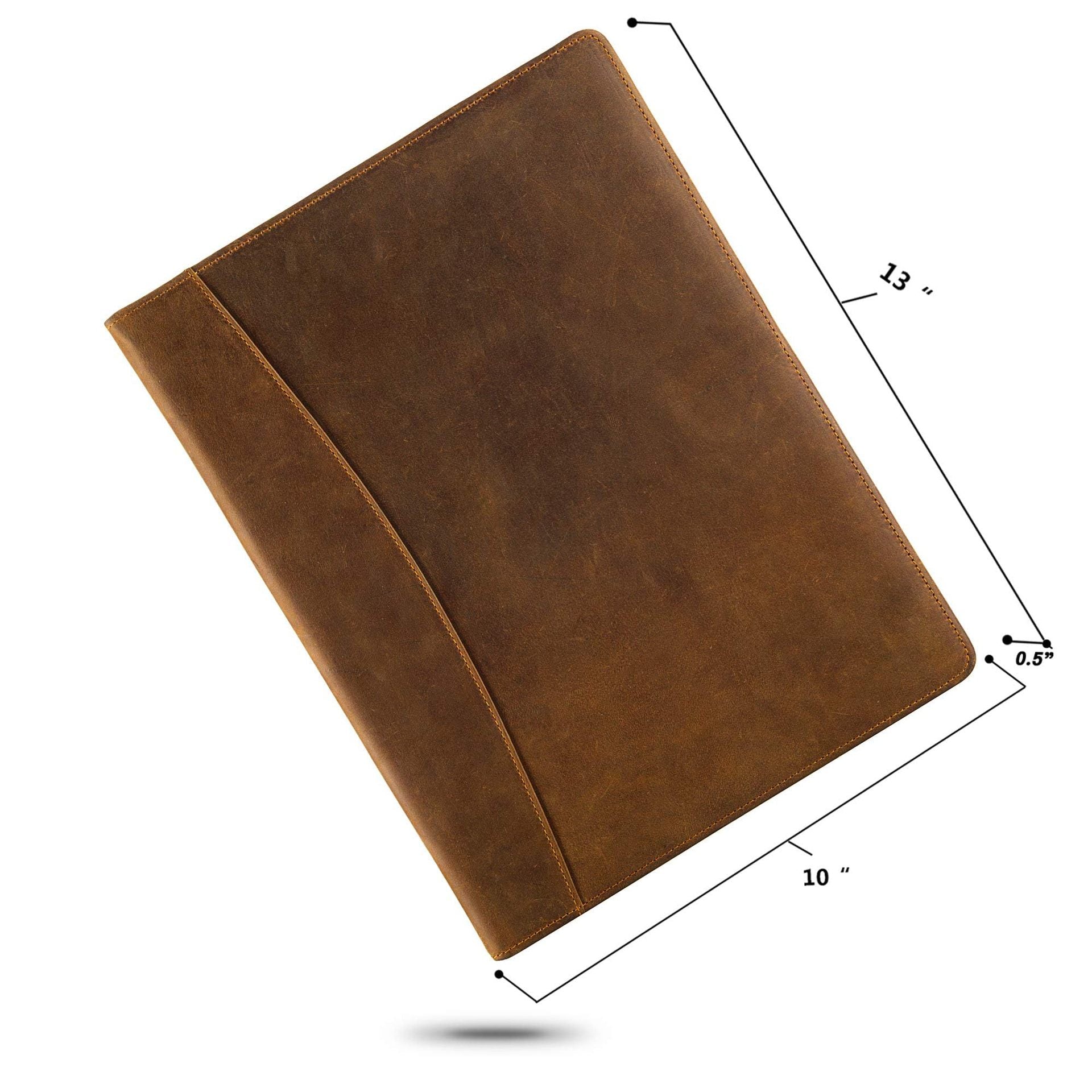 Vintage Leather A4 Notebook Portfolio – Full Grain Leather Clipboard Folder with Pen Holder, Document Organizer and Case for iPad 10.5 Inch
