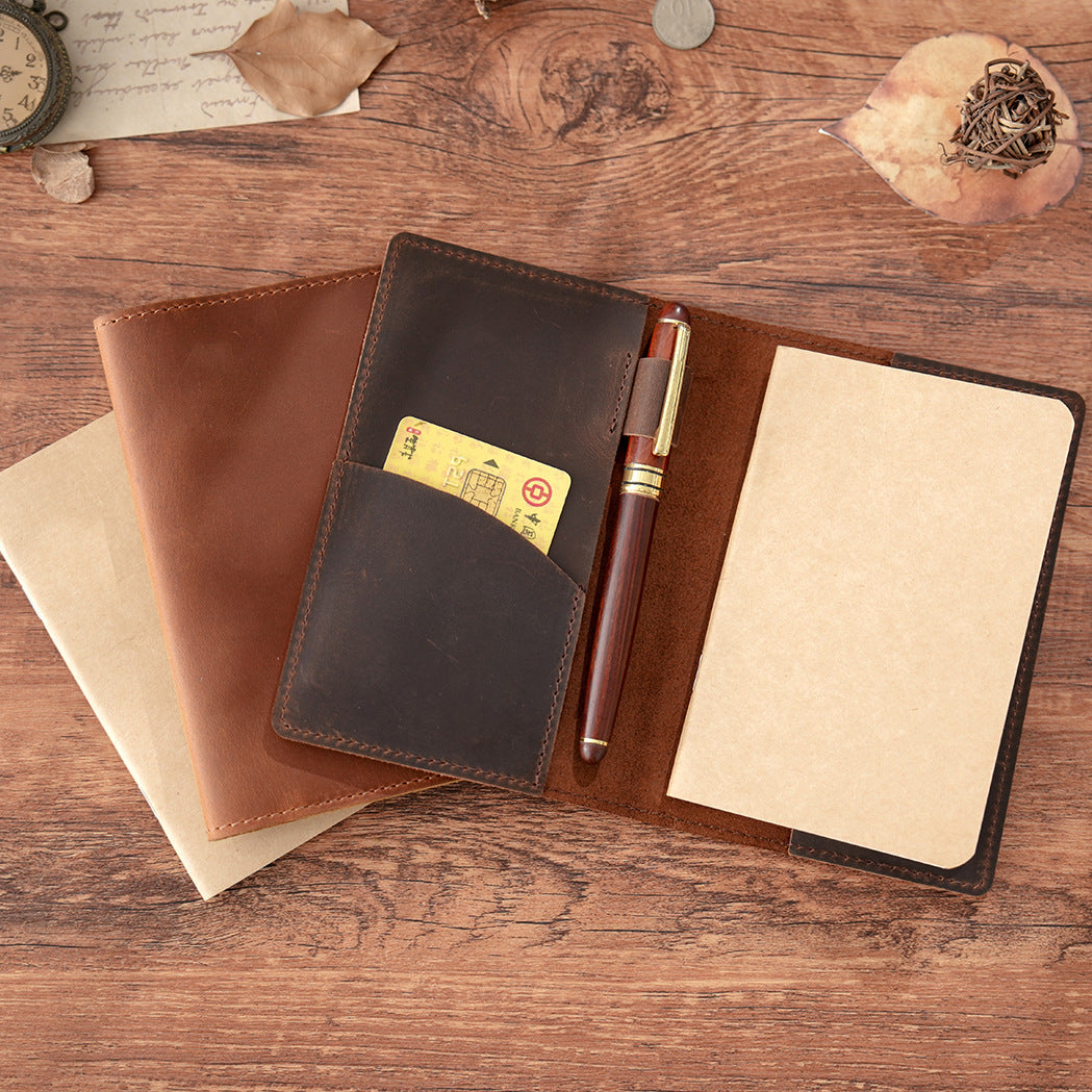 Vintage Leather Notebook Cover with Pen Holder, Travel Journal Case with Card Slots for Everyday Writing