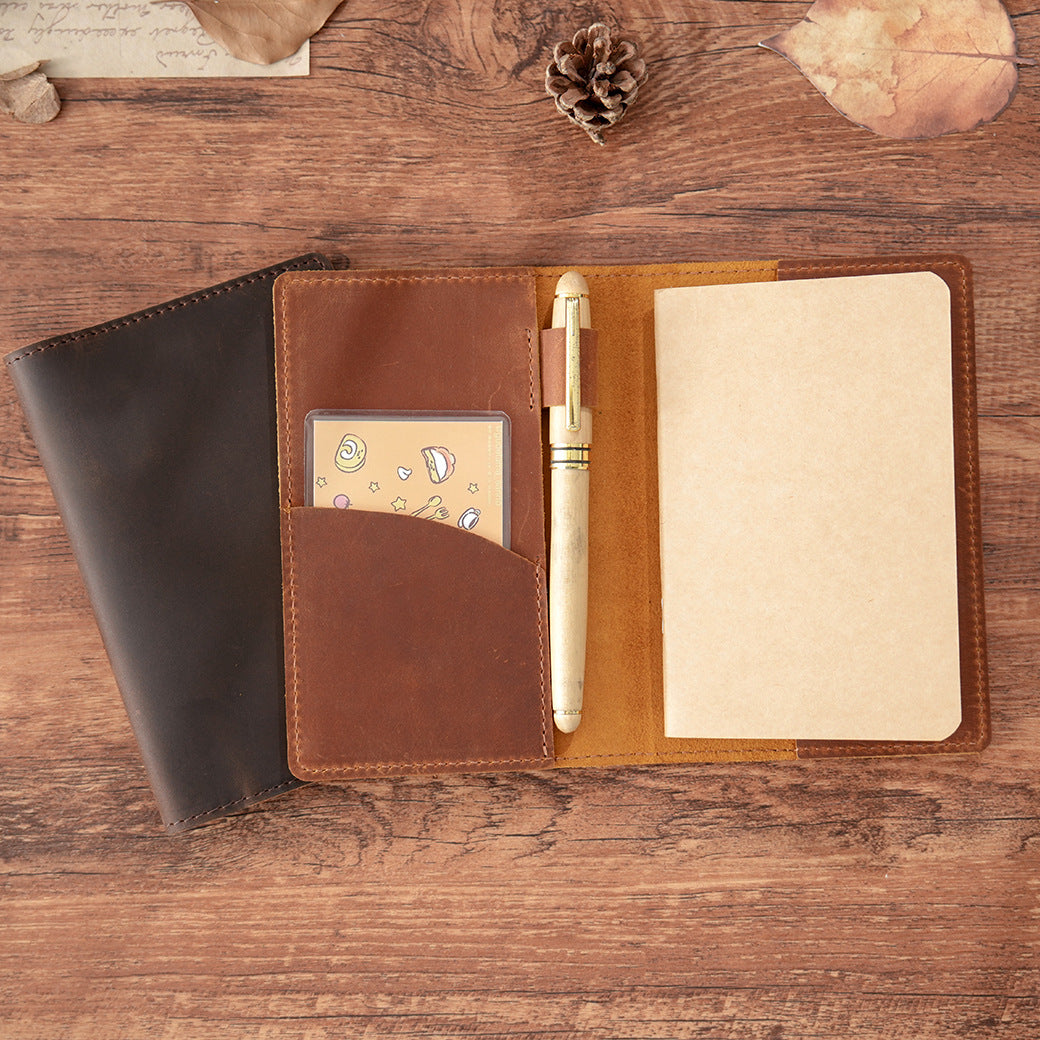 Vintage Leather Notebook Cover with Pen Holder, Travel Journal Case with Card Slots for Everyday Writing