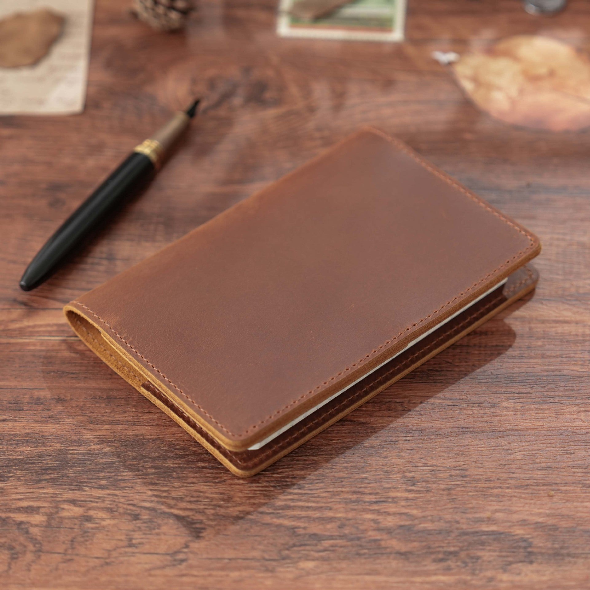 Vintage Leather Notebook Cover with Pen Holder, Travel Journal Case with Card Slots for Everyday Writing