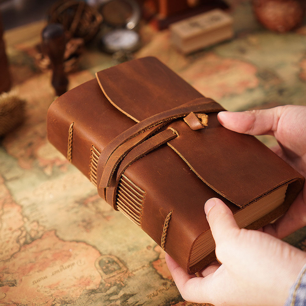 Vintage Leather Notebook Journal – Thick Cowhide Paper Diary Gift