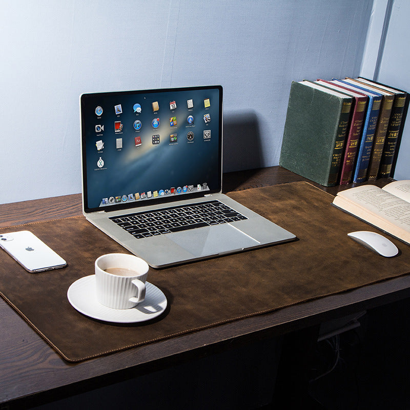 Vintage Leather Table Mat – Full Grain Desk Pad for Office with Laptop and Mouse, Large Non-Slip Handmade Cowhide Writing Surface Protector