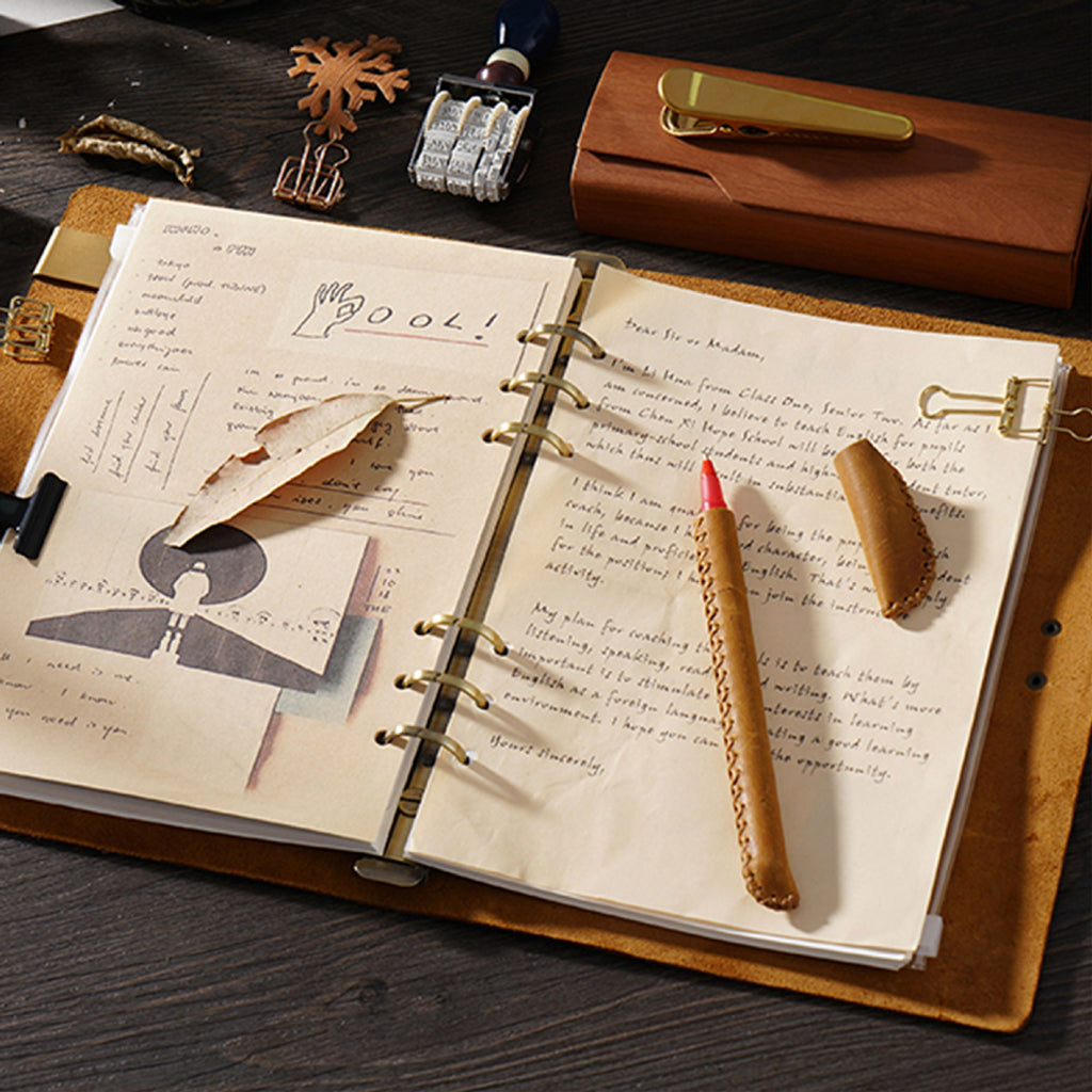 Vintage A5 Leather Notebook - Handmade Crazy Horse Traveler's Journal with 6-Ring Binder