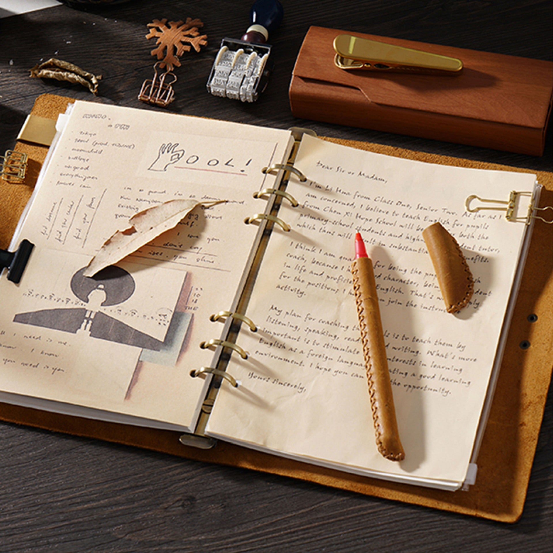 Vintage A5 Leather Notebook - Handmade Crazy Horse Traveler's Journal with 6-Ring Binder