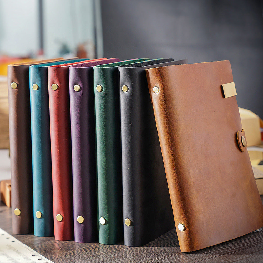 Vintage A5 Leather Notebook - Handmade Crazy Horse Traveler's Journal with 6-Ring Binder