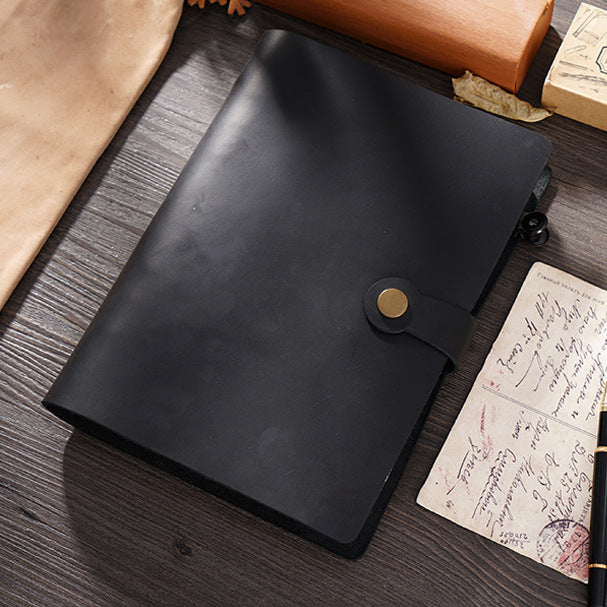 Vintage A5 Leather Notebook - Handmade Crazy Horse Traveler's Journal with 6-Ring Binder