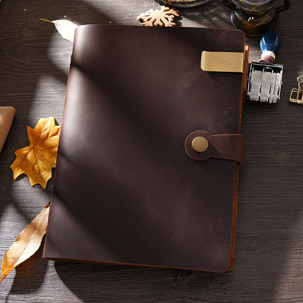 Vintage A5 Leather Notebook - Handmade Crazy Horse Traveler's Journal with 6-Ring Binder