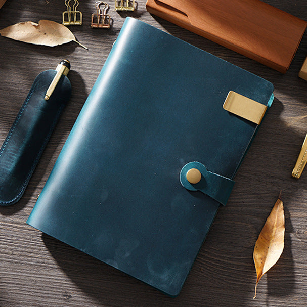 Vintage A5 Leather Notebook - Handmade Crazy Horse Traveler's Journal with 6-Ring Binder