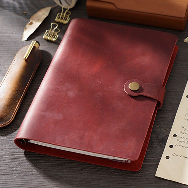 Vintage A5 Leather Notebook - Handmade Crazy Horse Traveler's Journal with 6-Ring Binder