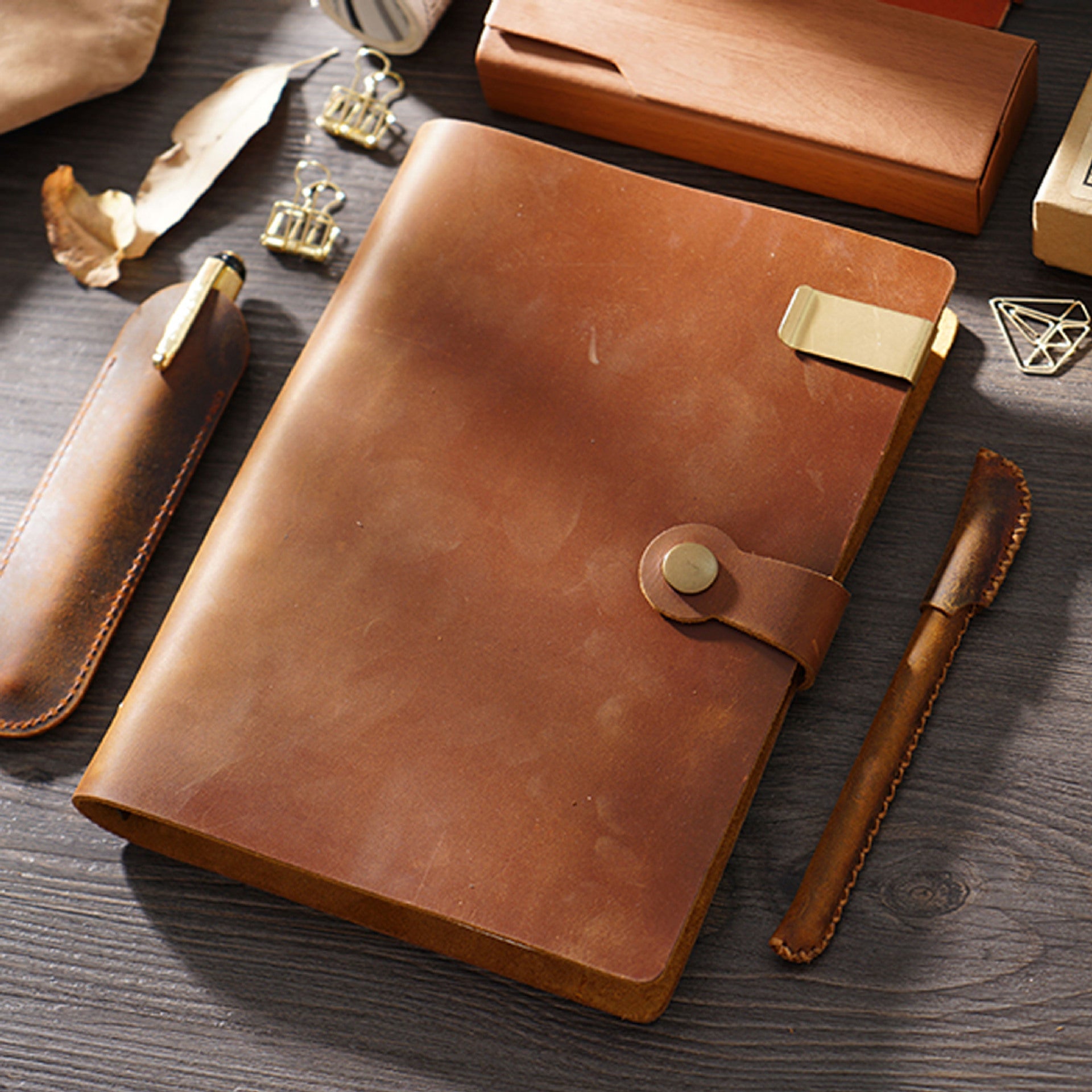 Vintage A5 Leather Notebook - Handmade Crazy Horse Traveler's Journal with 6-Ring Binder